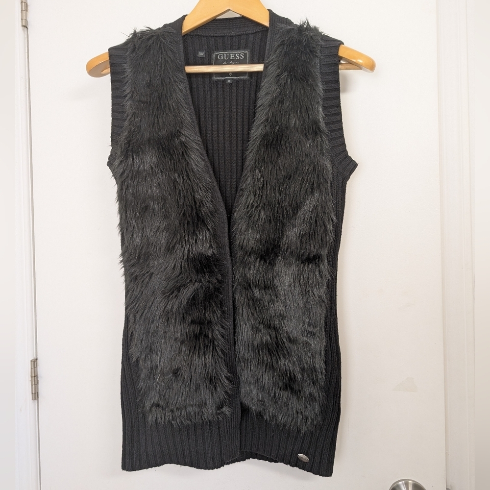 GUESS BLACK FAUX FUR JACKET SIZE SMALL